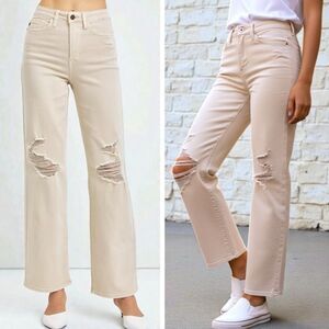 Judy Blue High Waisted Bone Beige 90's Straight Wide Leg Denim Jeans NWT